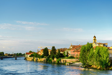 Fototapeta premium View of waterfront of the Adige River from Ponte Navi, Verona