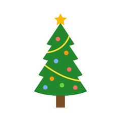 Christmas tree with decorations and star flat icon for apps and websites
