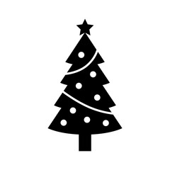 Fototapeta premium Christmas tree with decorations and star flat icon for apps and websites
