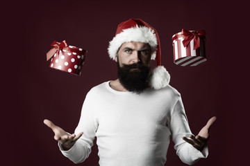 New year man with gift box