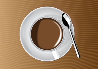 Coffee cup and saucer on wooden table