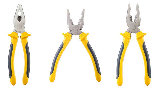  three yellow and  black pliers isolated 