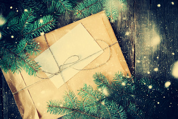 Envelope with Fir-tree Branches. Vintage Letter. Drawn Snow