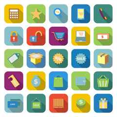 Shopping color icons with long shadow