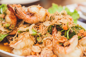 Background of Fried Prawns , closeup