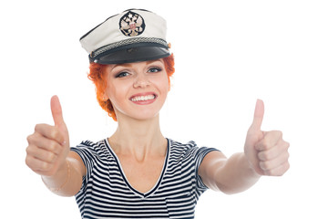 Beautiful sailor showing thumbs up