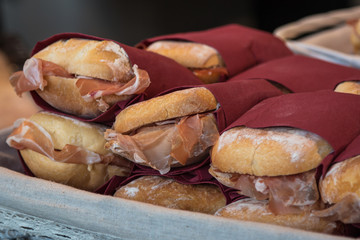 Stack of Delicious Fresh Sandwich filled with Italian Ham