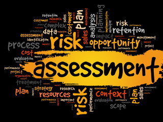 Assessment word cloud, business concept background