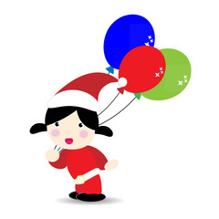 Baby wearind santa suit holding balloons