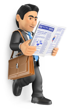 3D Businessman reading the latest news in the newspaper
