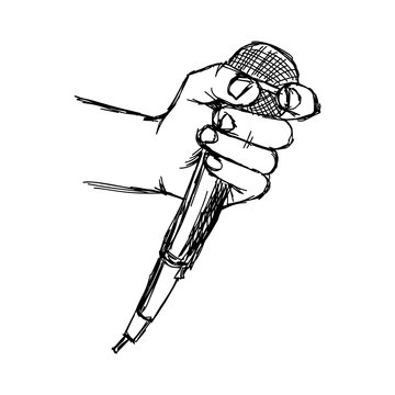 illustration vector doodle hand drawn of sketch hand with microphone