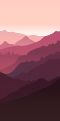 View of pink purple mountains.Mountain  landscape.