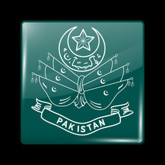 Old Emblem of Pakistan. Glassy Icon Square Shape