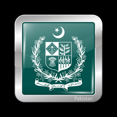 Emblem of Pakistan. Metallic Icon Square Shape