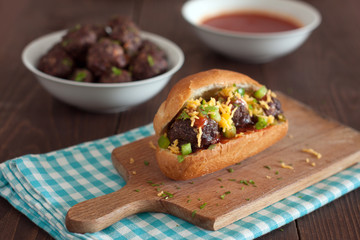 
Homemade Meatball Sandwich with Sauce and Cheese