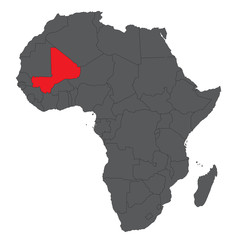 Map of Africa on gray with red Mali vector
