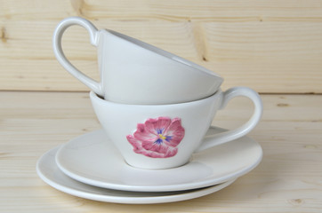 White porcelain cups and saucers