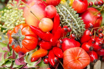 Decorative fruit and vegetable in basket use as background