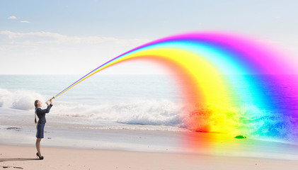 Businesswoman play pipe