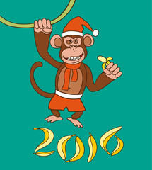cartoon monkey with banana in santa hat