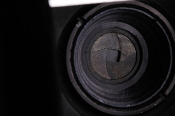 Close up of the part of old camera.