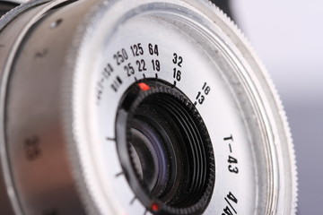 Close up of the part of old camera.