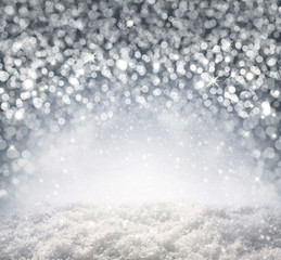 Silver Christmas Background and white snow.