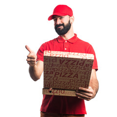 Pizza delivery man with thumb up