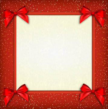 White text place with red ribbons and bow 