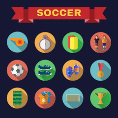 Fototapeta premium Football Game Flat Design Icons