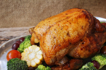 Roasted turkey and vegetables for thanksgiving day