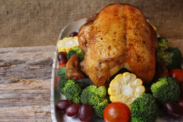 Roasted turkey with vegetables for thanksgiving day
