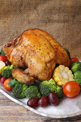 Roasted turkey with vegetables for thanksgiving day