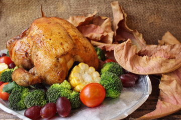Roasted turkey with vegetables for thanksgiving day