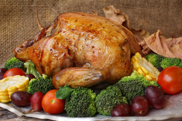 Roasted turkey with vegetables for thanksgiving day