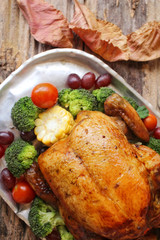 Roasted turkey with vegetables for thanksgiving day
