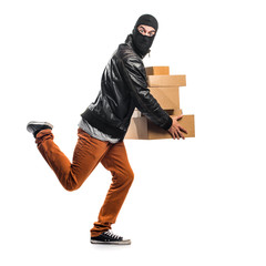 Robber holding boxes