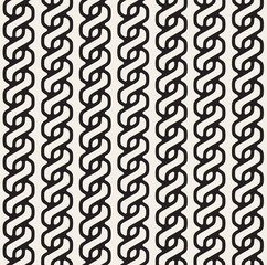 Vector Seamless Black and White Vertical Lines Rounded Screwing Ornament Pattern