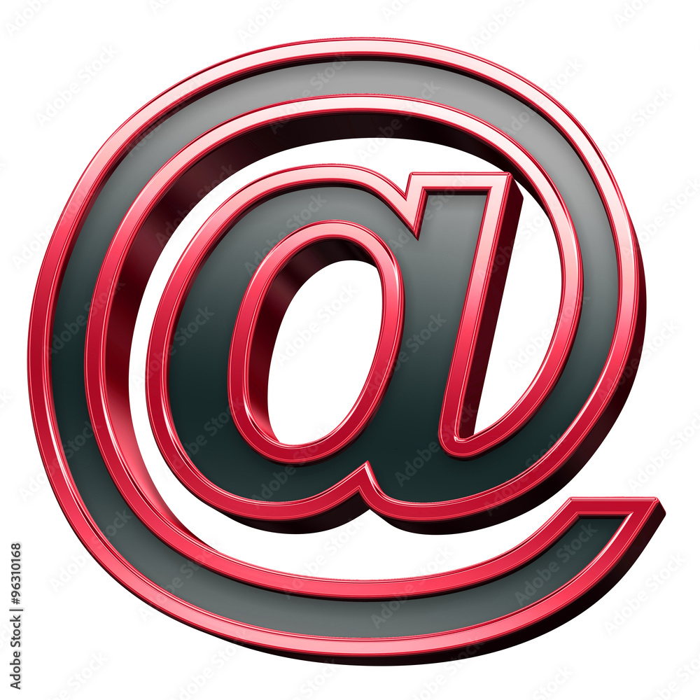 Fototapete mail sign from black with red shiny frame alphabet set, isolated on white. computer generated 3d pho