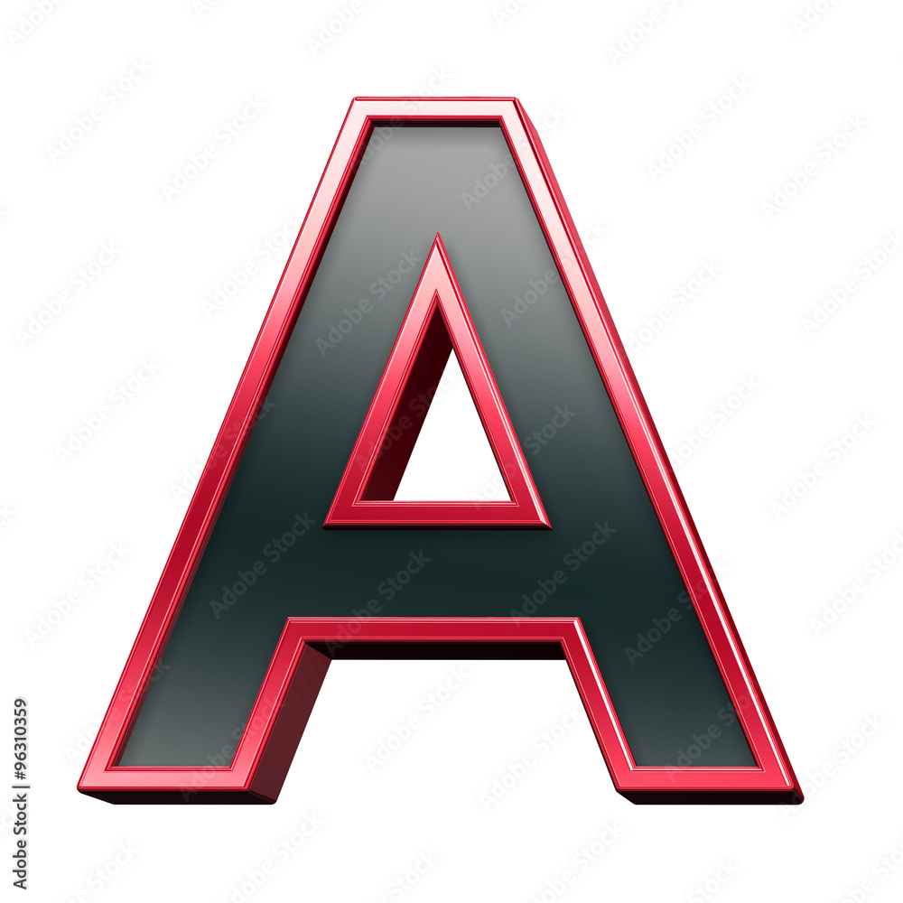 Fototapete one letter from black with red shiny frame alphabet set, isolated on white. computer generated 3d ph