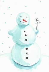 Hand painted illustration of a snowman