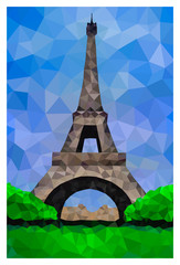Vector illustration. Abstract landscape in the polygon style. View from Champ de Mars at the Eiffel Tower