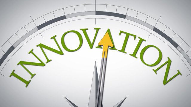 A compass animation with the word innovation