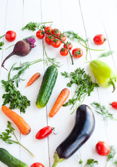 Fresh vegetables on table, selective focus on tomato cherry