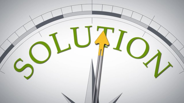 A compass animation with the word solution