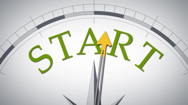 A compass animation with the word start