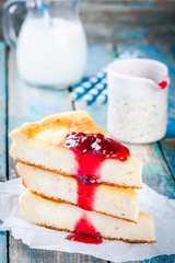 Cottage cheese pudding with cranberry sauce