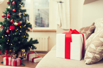 gift box on coach at home