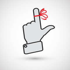 Hand with red ribbon on your finger, concepts. Reminder icon.