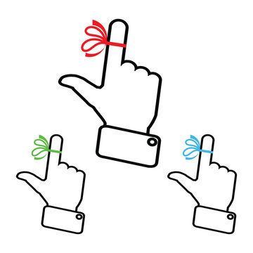 Set Hand With Ribbon On Your Finger, Concepts. Reminder Icon.